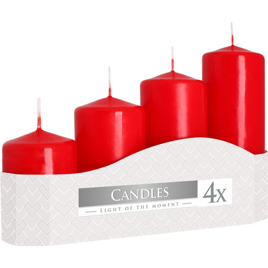 Set of 4 Pillar Candles  50 x (70/90/110/130)mm - Red